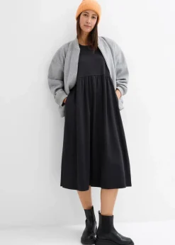 bonprix Bekleidung·Pullover & Strickjacken|Kleider^Ausgestelltes Jerseykleid aus schwerer Baumwolle schwarz