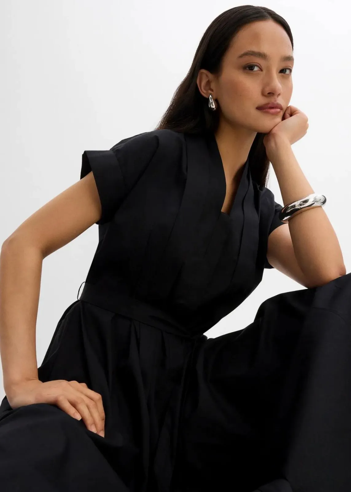 bonprix Bekleidung·Pullover & Strickjacken|Kleider^Ausgestelltes Kaftan-Kleid schwarz