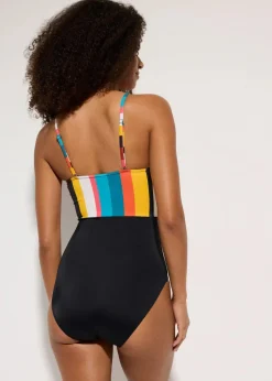 bonprix Nachhaltigere Materialien|Badeanzüge^Badeanzug mit Cut-Out schwarz/bunt gestreift