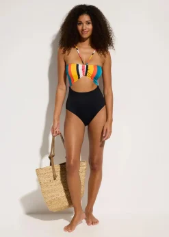 bonprix Nachhaltigere Materialien|Badeanzüge^Badeanzug mit Cut-Out schwarz/bunt gestreift