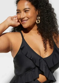 bonprix Nachhaltigere Materialien|Badeanzüge^Badeanzug mit Cut-Out und Volants khaki / schwarz