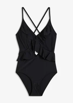 bonprix Nachhaltigere Materialien|Bademode·Badeanzüge^Badeanzug mit Cut-Out und Volants schwarz