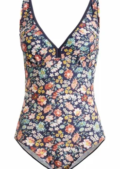 bonprix Nachhaltigere Materialien|Badeanzüge^Badeanzug schnelltrocknend dunkelblau floral