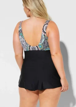 bonprix Nachhaltigere Materialien|Bedeckende Bademode^Badekleid mit Schleifendetail schwarz/weiß graphisch
