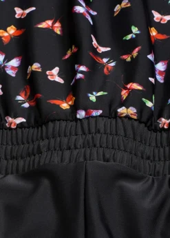 bonprix Bedeckende Bademode|Badekleider^Badeoverall mit Innenslip schwarz/ schmetterling