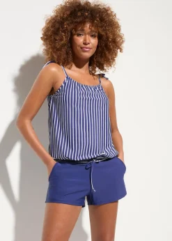 bonprix Nachhaltigere Materialien|Badekleider^Badeoverall mit Trägern zum Binden mitternachtsblau/weiß gestreift