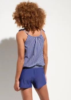 bonprix Nachhaltigere Materialien|Badekleider^Badeoverall mit Trägern zum Binden mitternachtsblau/weiß gestreift