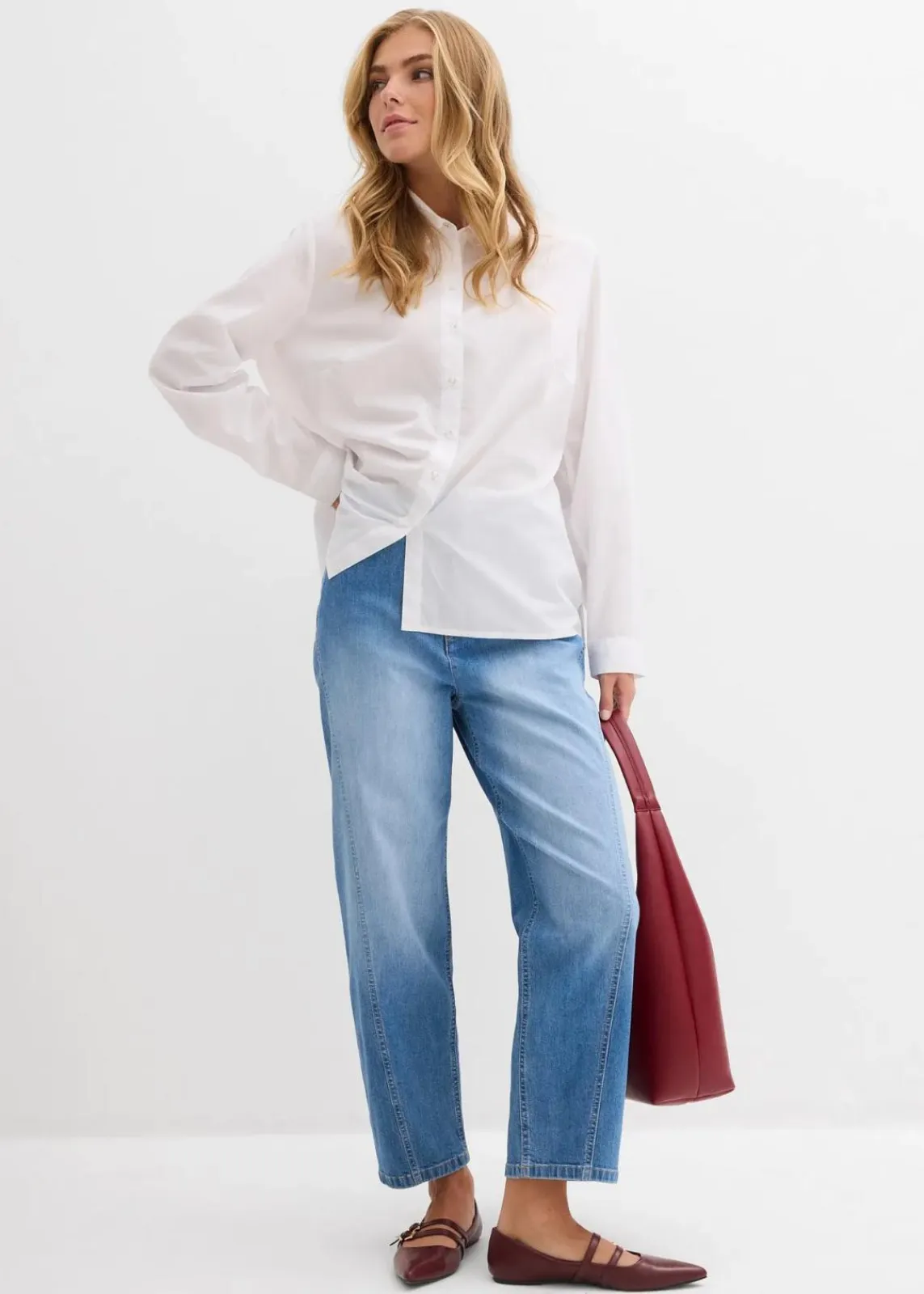 bonprix Jeans|Bekleidung·Shirts & Tops^Baggy-Jeans High Waist hellblau denim used
