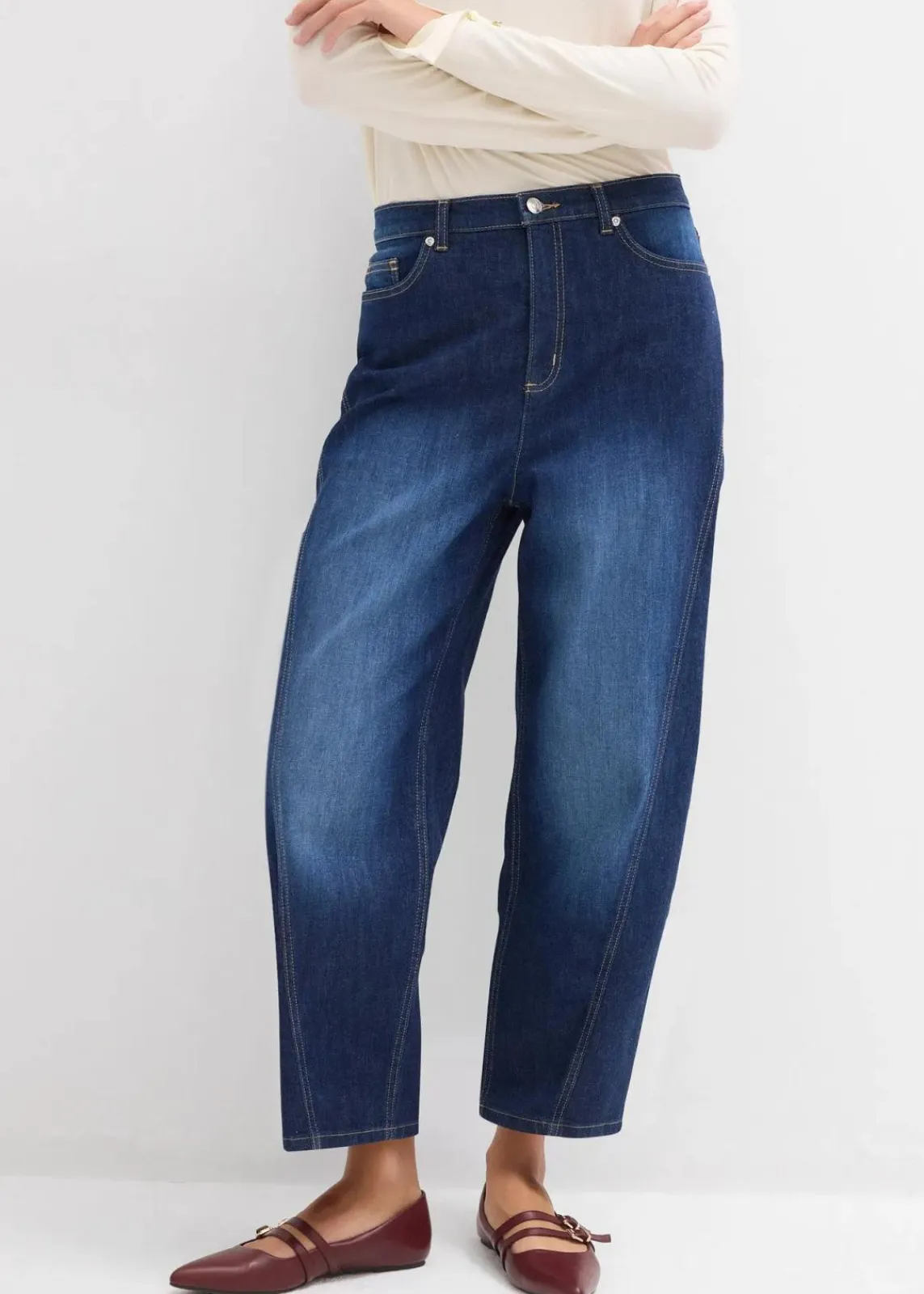 bonprix Bekleidung·Shirts & Tops|Jeans^Baggy-Jeans High Waist dunkelblau denim used