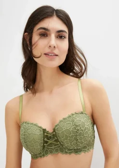 bonprix Große Cups D-H|Nachhaltigere Materialien^Balconette-BH aus feiner Spitze dunkelkhaki