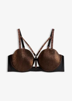 bonprix Wäsche·Dessous|Wäsche·Große Cups D-H^Balconette-BH aus glitzerndem Material schwarz/kupfer