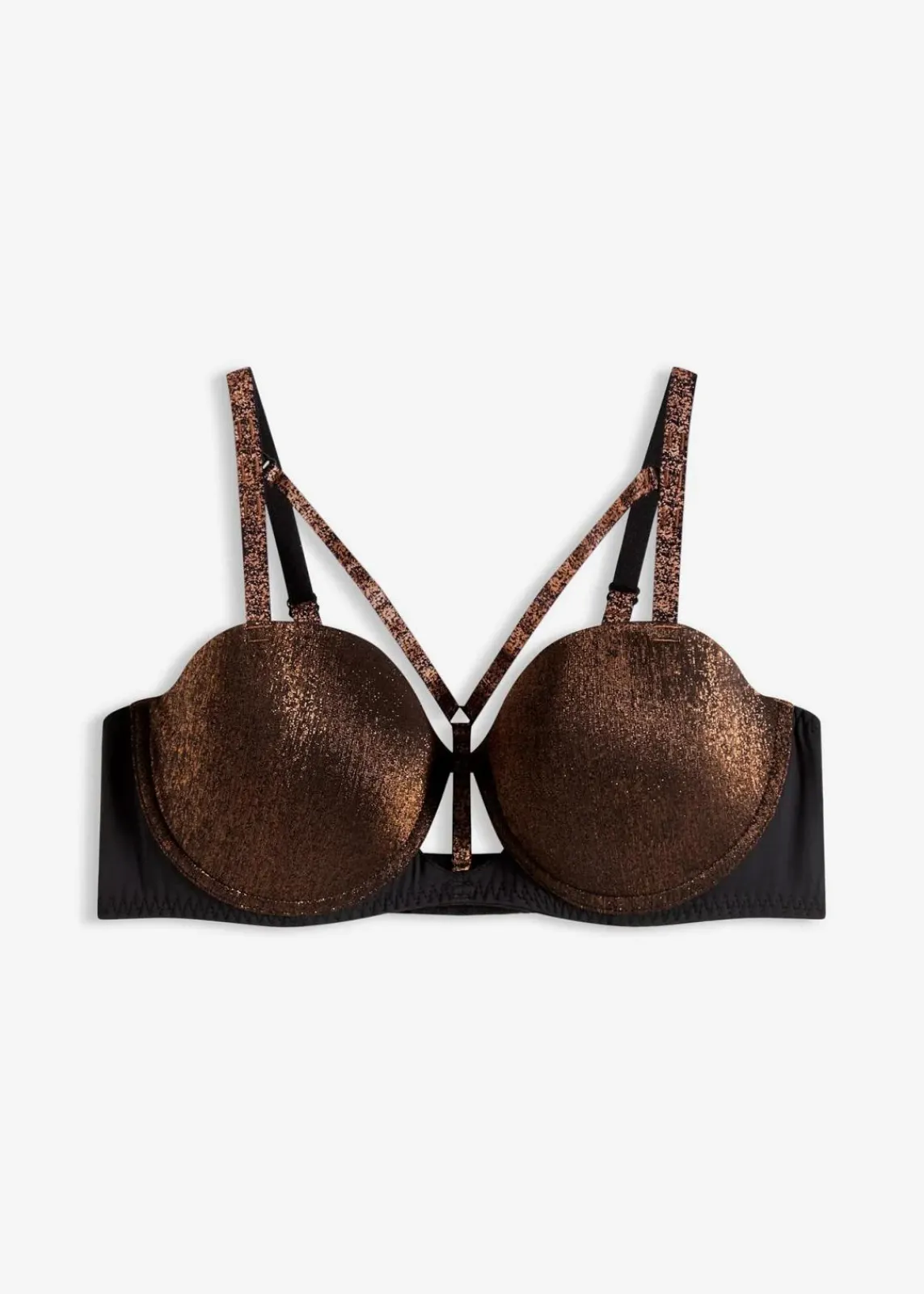 bonprix Wäsche·Dessous|Wäsche·Große Cups D-H^Balconette-BH aus glitzerndem Material schwarz/kupfer