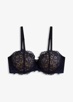 bonprix Große Cups D-H|Nachhaltigere Materialien^Balconette-BH aus zarter Eyelash Spitze schwarz/dunkelblau