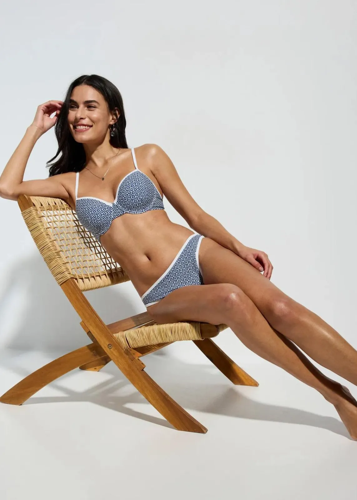 bonprix Große Cups D-F|Nachhaltigere Materialien^Balconette-Bikini (2-tlg.Set) blau/weiß graphisch