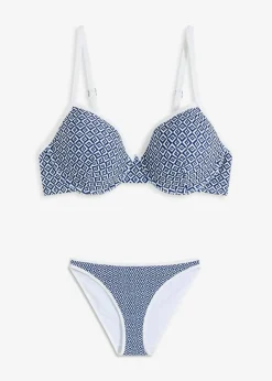 bonprix Nachhaltigere Materialien|Bikinis^Balconette-Bikini (2-tlg.Set) blau/weiß graphisch