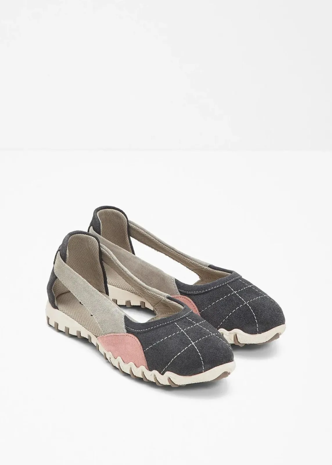 bonprix Sommerschuhe^Ballerinas aus Veloursleder grau/rosa