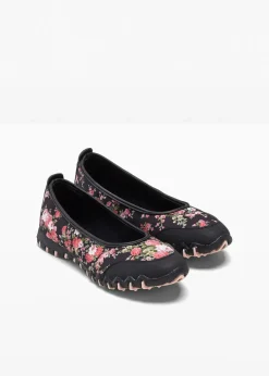 bonprix Sommerschuhe|Schuhe & Accessoires In Spezialgrößen·Schuhe In Übergröße^Ballerinas mit Profilsohle schwarz geblümt