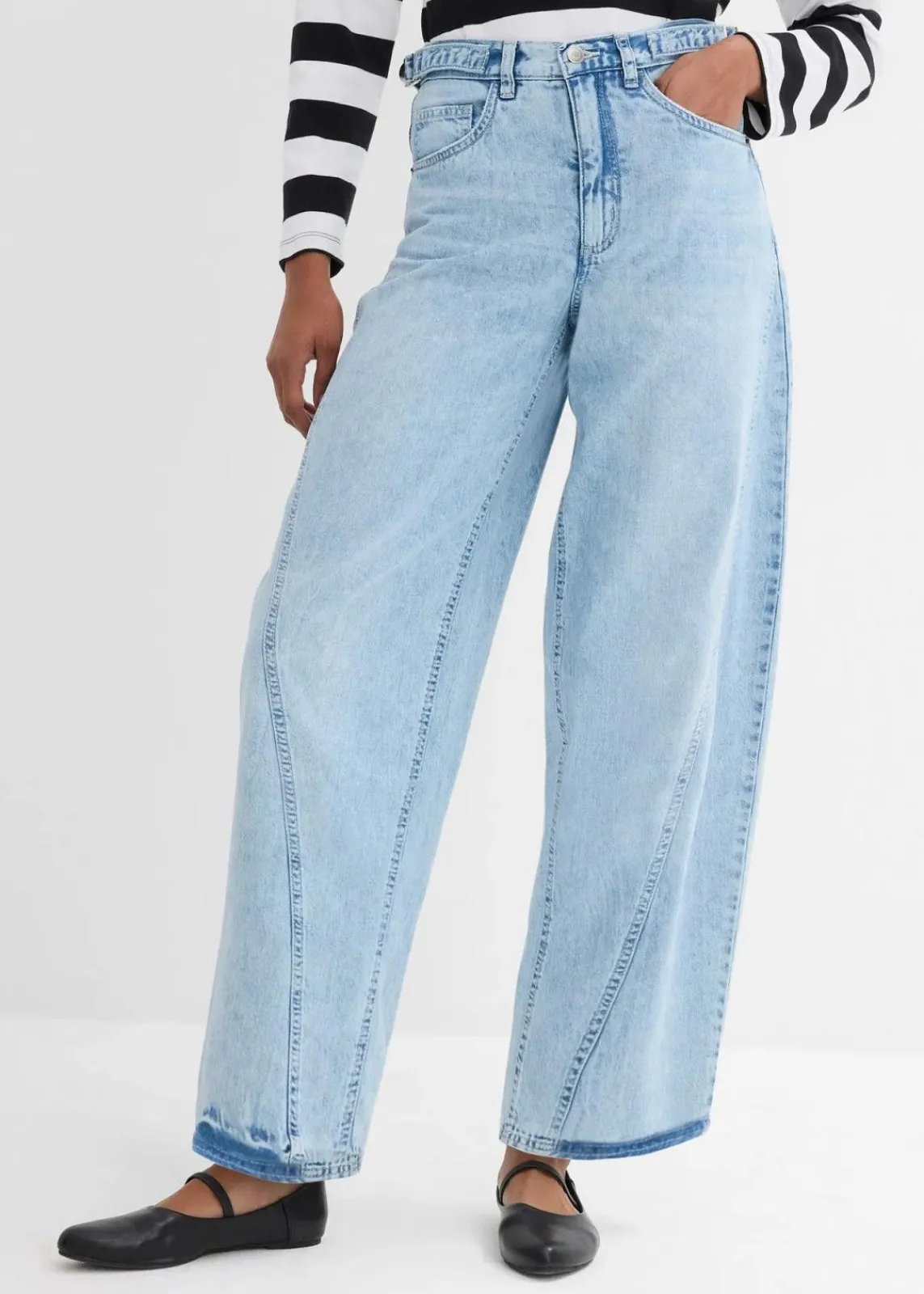 bonprix Jeans|Kurzgrößen^Balloon-Jeans, Mid Waist eisblau denim used