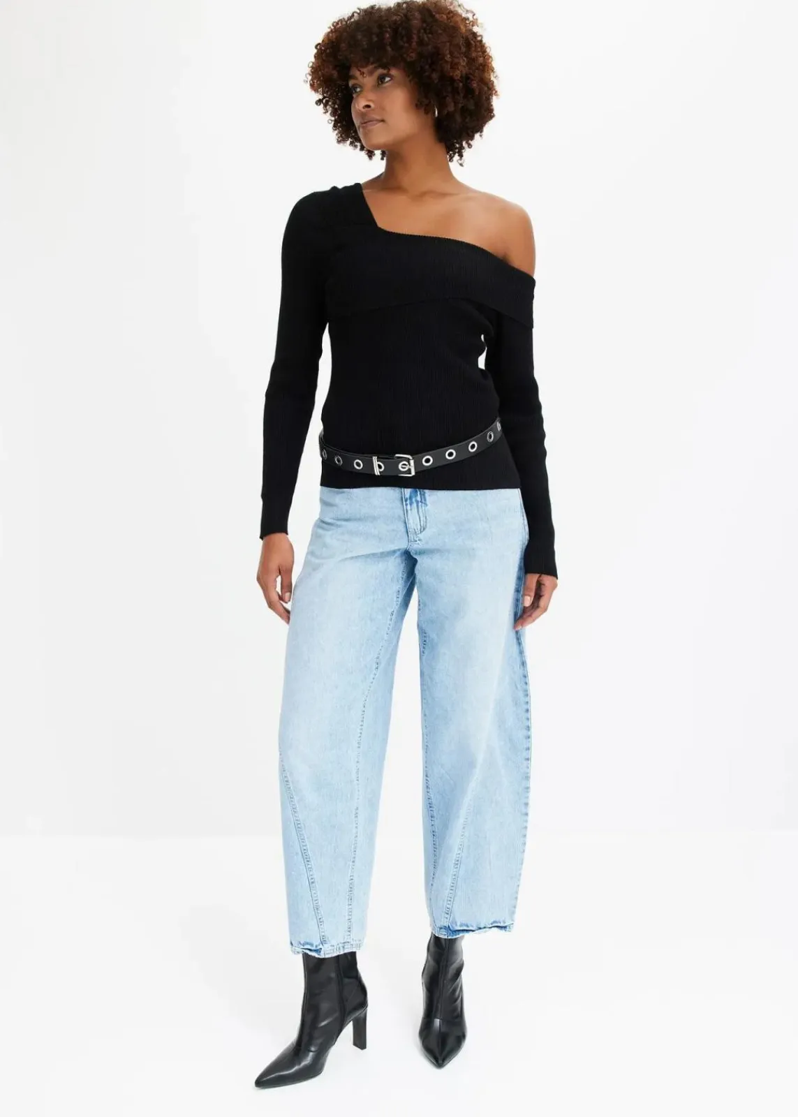 bonprix Jeans|Kurzgrößen^Balloon-Jeans, Mid Waist eisblau denim used