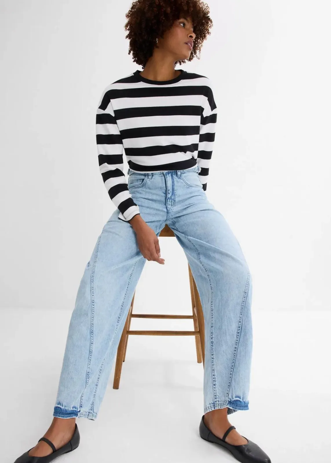 bonprix Jeans|Kurzgrößen^Balloon-Jeans, Mid Waist eisblau denim used