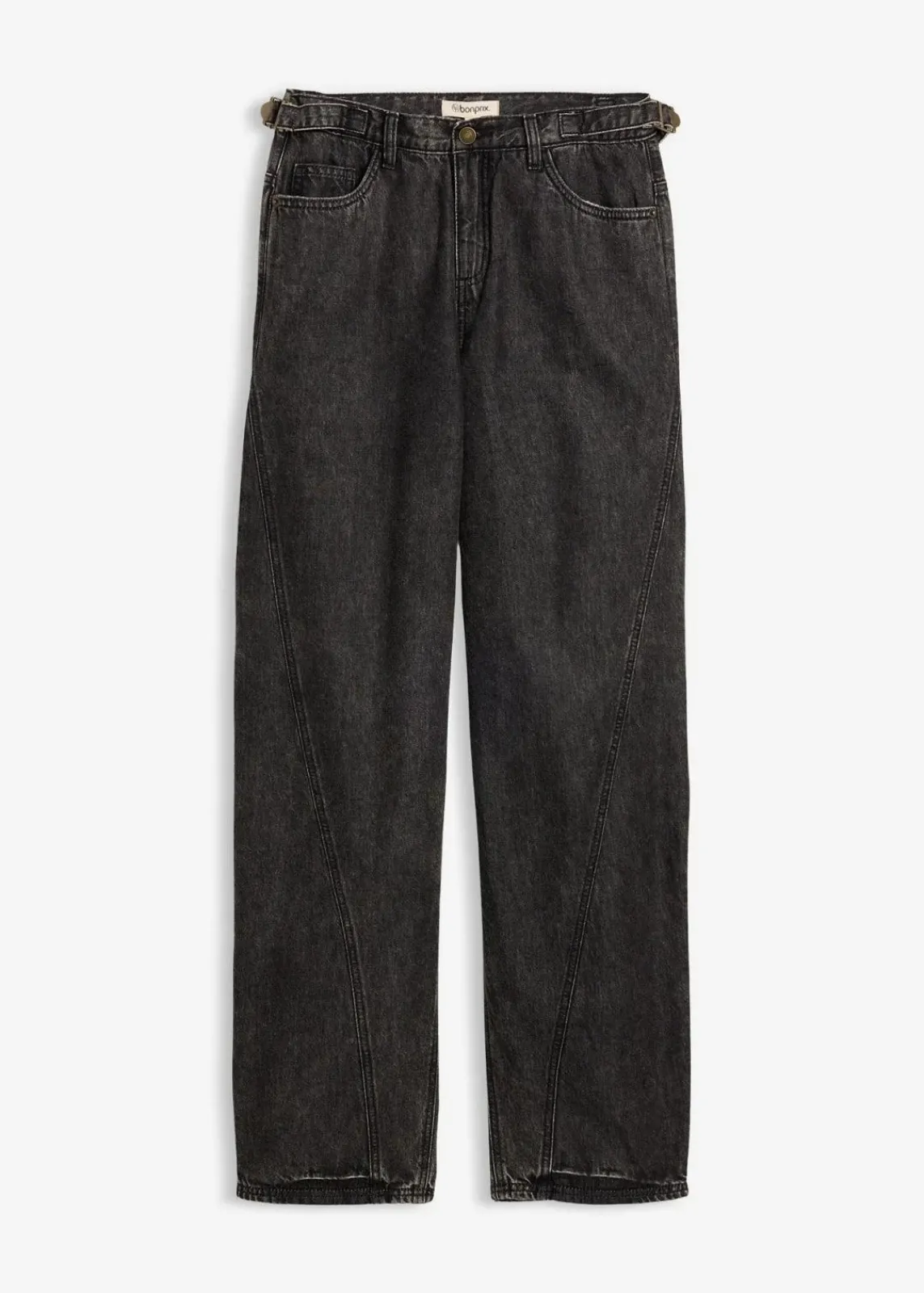 bonprix Jeans|Kurzgrößen^Balloon-Jeans, Mid Waist schwarz denim used
