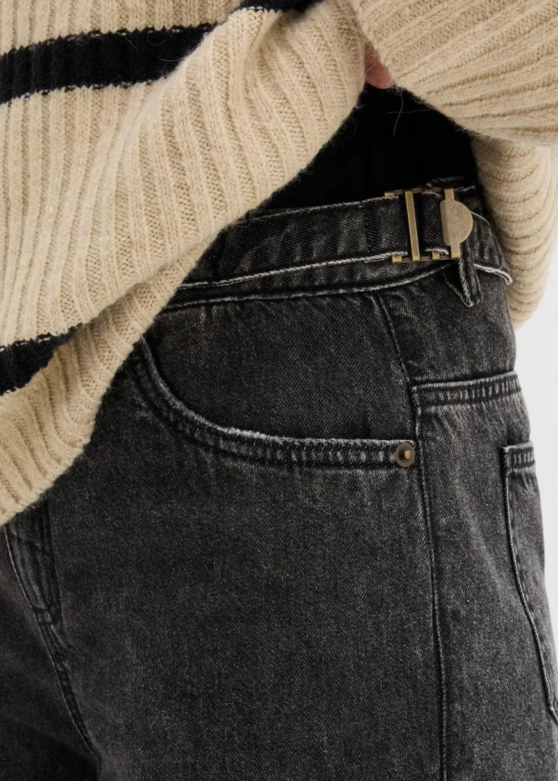 bonprix Jeans|Kurzgrößen^Balloon-Jeans, Mid Waist schwarz denim used