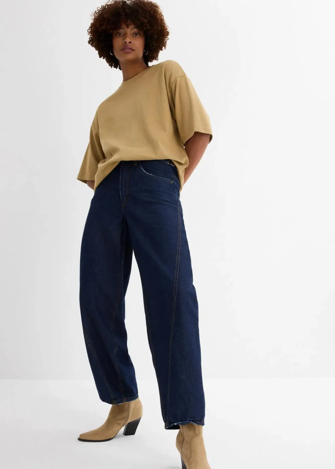 bonprix Jeans|Kurzgrößen^Balloon-Jeans, Mid Waist tiefblau denim ungewaschen