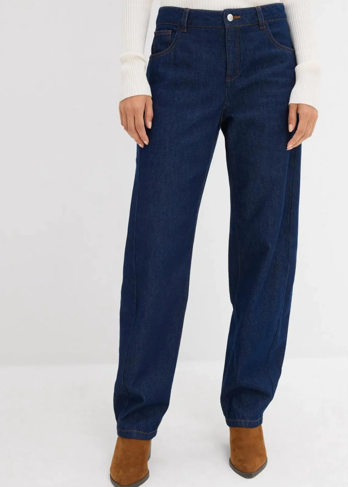 bonprix Kurzgrößen|Bekleidung·Shirts & Tops^Balloon-Jeans Mid Waist tiefblau denim ungewaschen
