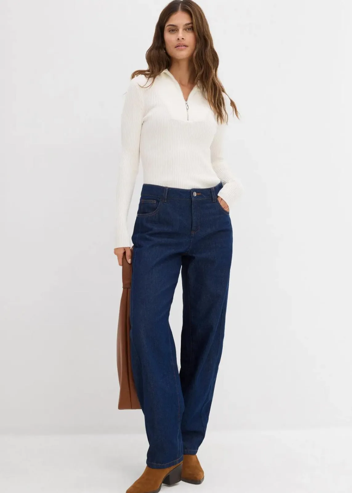 bonprix Kurzgrößen|Bekleidung·Shirts & Tops^Balloon-Jeans Mid Waist tiefblau denim ungewaschen