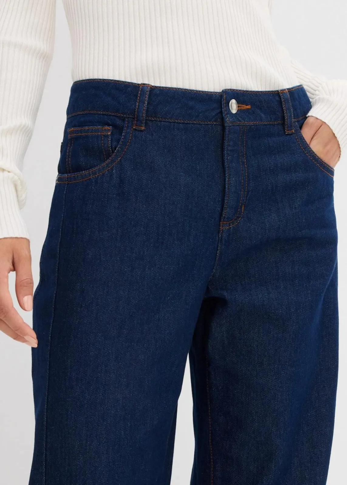 bonprix Kurzgrößen|Bekleidung·Shirts & Tops^Balloon-Jeans Mid Waist tiefblau denim ungewaschen