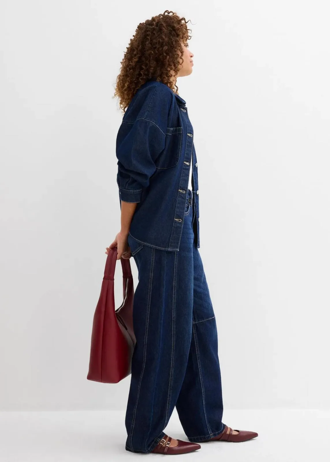 bonprix Jeans|Bekleidung·Shirts & Tops^Balloon-Jeans Mid Waist, Super Soft dunkelblau denim used