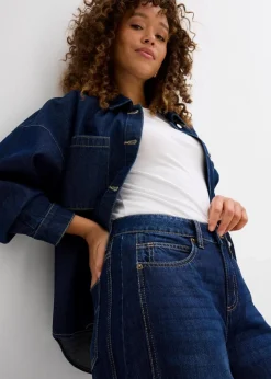 bonprix Jeans|Bekleidung·Shirts & Tops^Balloon-Jeans Mid Waist, Super Soft dunkelblau denim used