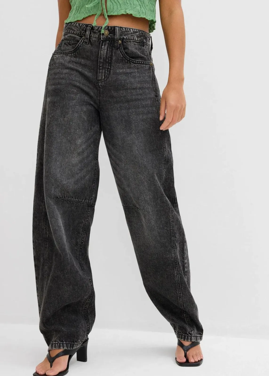 bonprix Bekleidung·Shirts & Tops|Jeans^Balloon-Jeans Mid Waist, Super Soft grau denim used