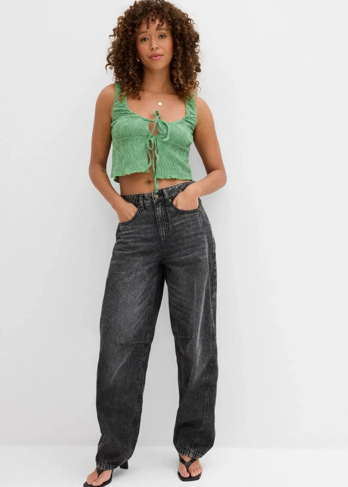 bonprix Bekleidung·Shirts & Tops|Jeans^Balloon-Jeans Mid Waist, Super Soft grau denim used