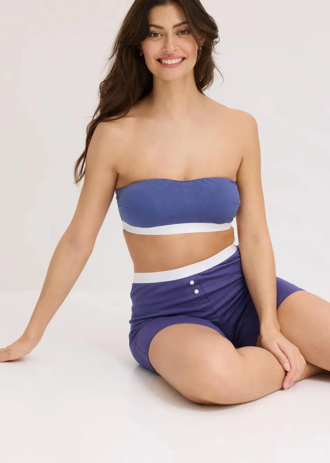 bonprix Wäsche·Baumwollunterwäsche|Nachhaltigere Materialien^Bandeau-BH mit Bio-Baumwolle (2er Pack) dunkelpazifik + weiß