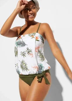 bonprix Nachhaltigere Materialien|Tankinis^Bandeau-Tankini (2-tlg.Set) mit Multiway-Träger weiß/oliv geblümt