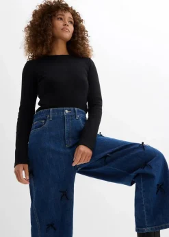 bonprix Bekleidung·Shirts & Tops|Jeans^Barrel-Jeans High Waist, Bequembund blau denim used