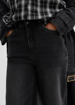 bonprix Bekleidung·Shirts & Tops|Jeans^Barrel-Jeans, High Waist, Bio-Baumwolle schwarz denim used