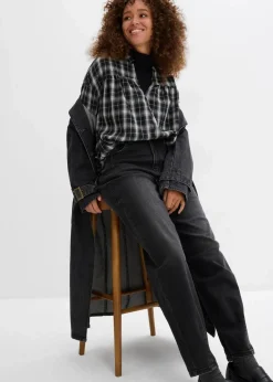 bonprix Bekleidung·Shirts & Tops|Jeans^Barrel-Jeans, High Waist, Bio-Baumwolle schwarz denim used