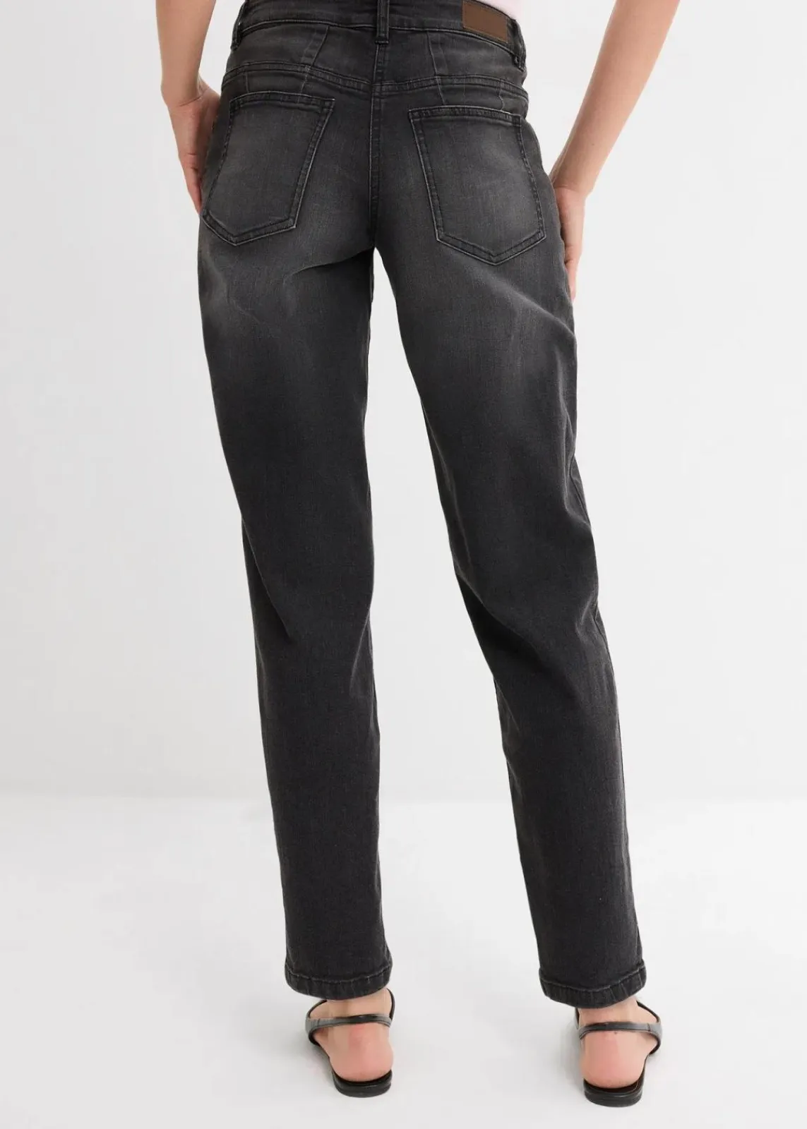bonprix Jeans|Bekleidung·Shirts & Tops^Barrel-Jeans Mid Waist schwarz denim used