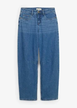 bonprix Bekleidung·Shirts & Tops|Jeans^Barrel-Jeans Mid Waist mittelblau denim used