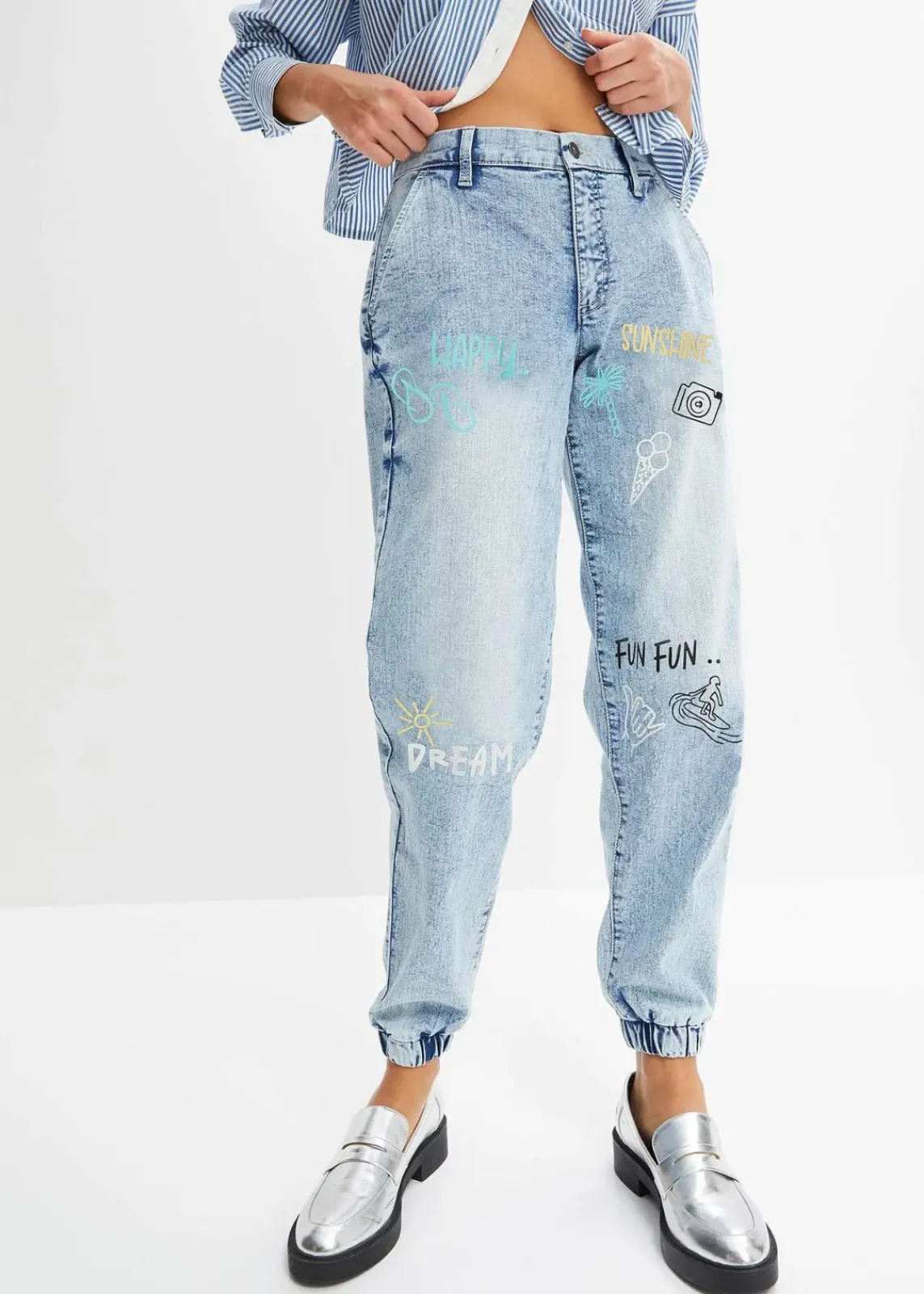 bonprix Jeans^Barrel-Jeans, Mid Waist, Bequembund eisblau denim