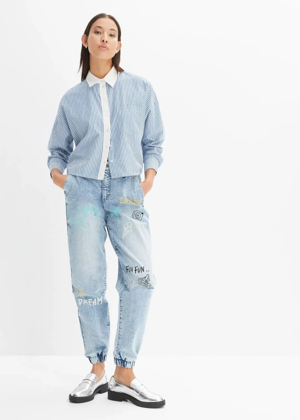 bonprix Jeans^Barrel-Jeans, Mid Waist, Bequembund eisblau denim