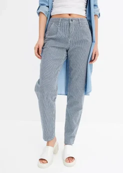 bonprix Bekleidung·Shirts & Tops|Jeans^Barrel-Jeans, Mid Waist, gestreift blau denim/weiß denim gestreift