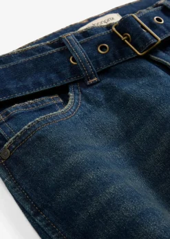 bonprix Jeans|Kurzgrößen^Barrel-Jeans Mid Waist mit Gürtel dunkelblau denim used