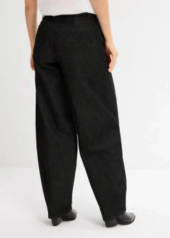 bonprix Kurzgrößen|Bekleidung·Shirts & Tops^Barrel-Jeans Mid Waist mit Gürtel dunkelgrau denim