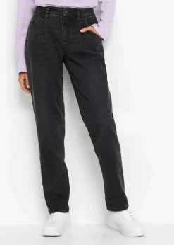 bonprix Jeans|Bekleidung·Shirts & Tops^Barrel-Jeans, Mid Waist, Stretch schwarz denim