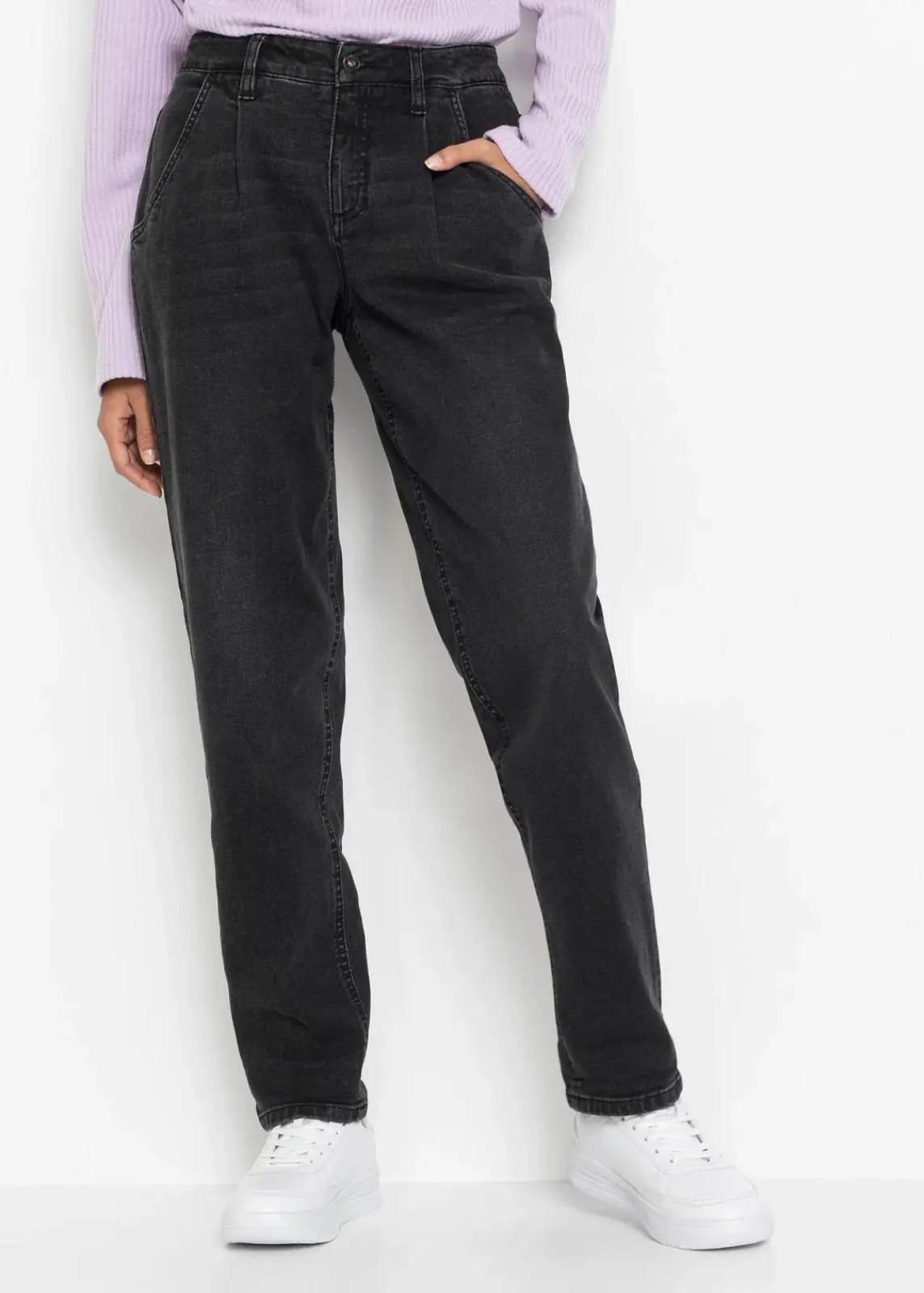 bonprix Jeans|Bekleidung·Shirts & Tops^Barrel-Jeans, Mid Waist, Stretch schwarz denim