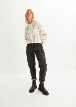 bonprix Jeans|Bekleidung·Shirts & Tops^Barrel-Jeans, Mid Waist, Stretch schwarz denim
