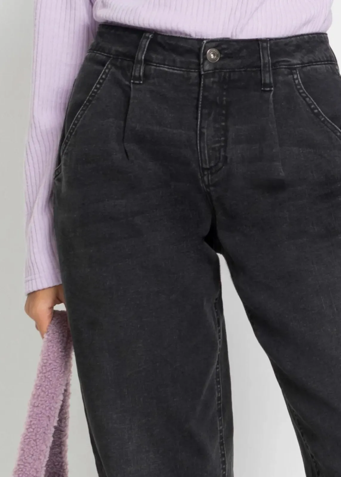bonprix Jeans|Bekleidung·Shirts & Tops^Barrel-Jeans, Mid Waist, Stretch schwarz denim
